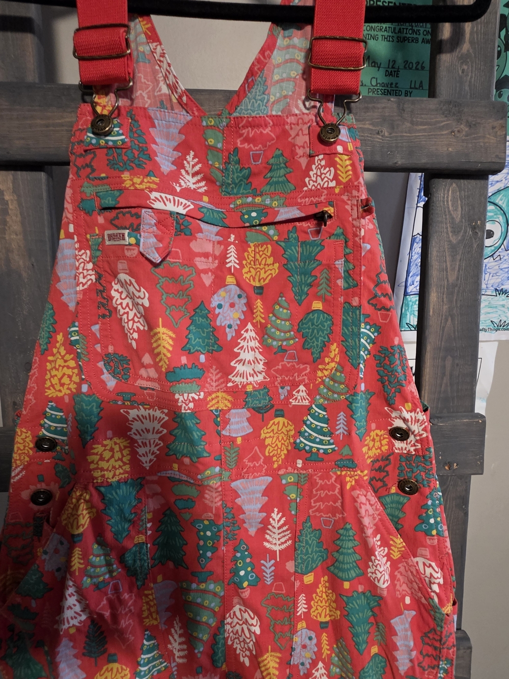 Duluth Trading Co Women's Christmas Tree Print Heirloom Gardening Overalls - Picture 6 of 6